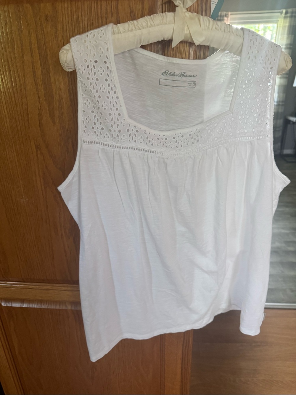 Eddie Bauer White Eyelet Yoke Square-Neck Tank